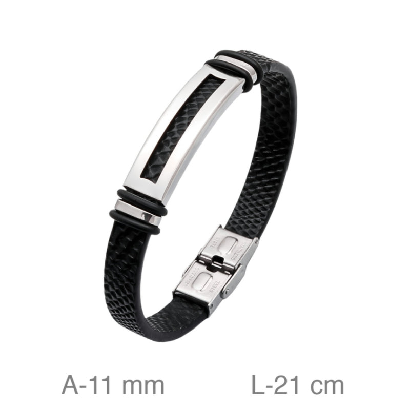Pulsera para Hombre Placa Acero Cuero Negro