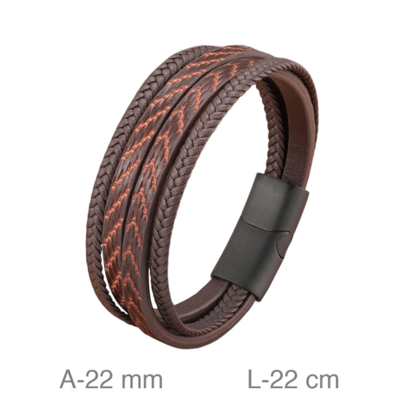 Pulsera para Hombre Vueltas Cuero en Negro o Marrón