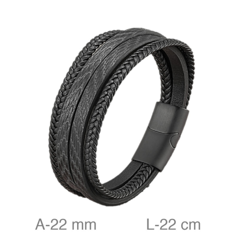 Pulsera para Hombre Vueltas Cuero en Negro o Marrón