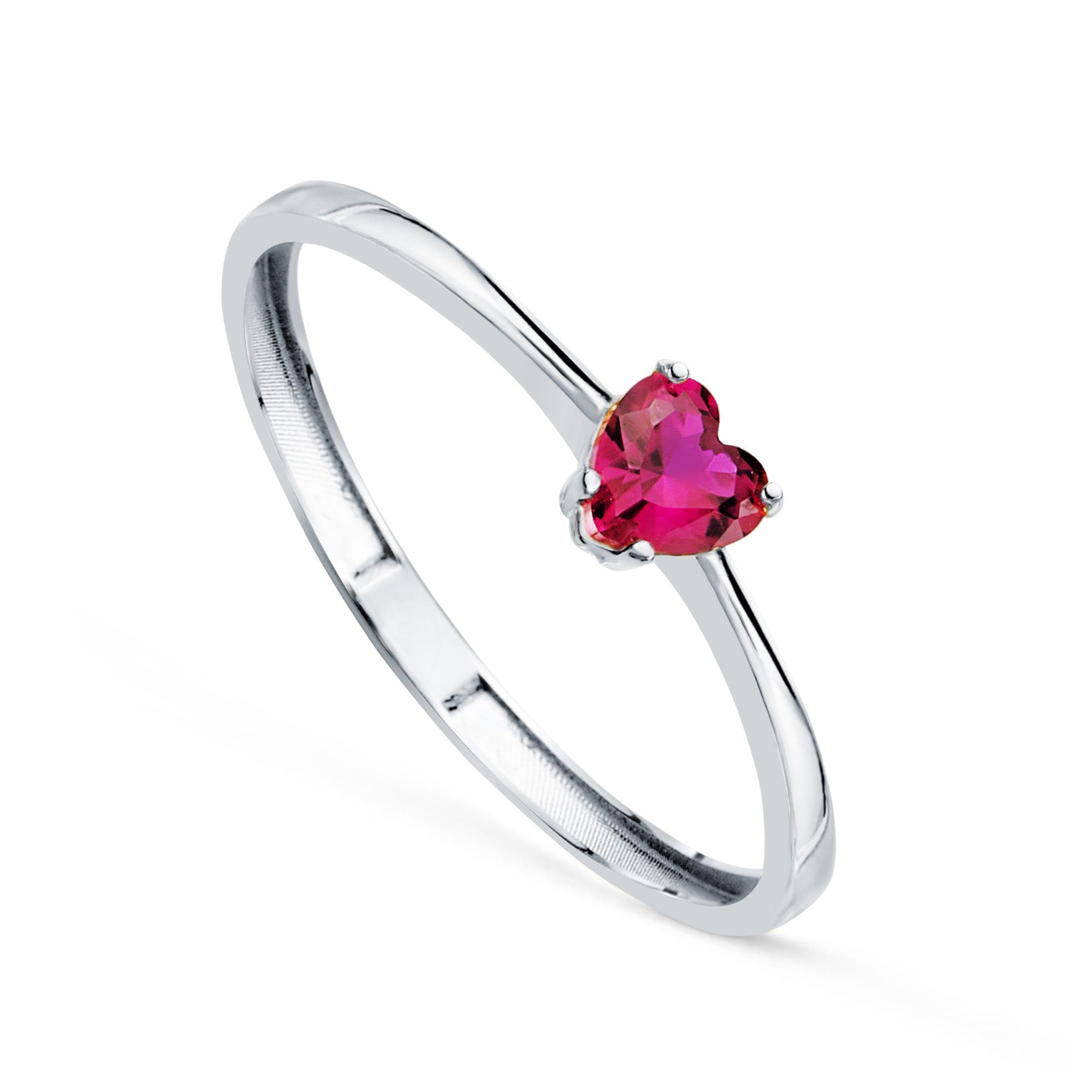 Anillo Sortija para Mujer Oro Blanco Rubí Compromiso CORAZÓN ROJO