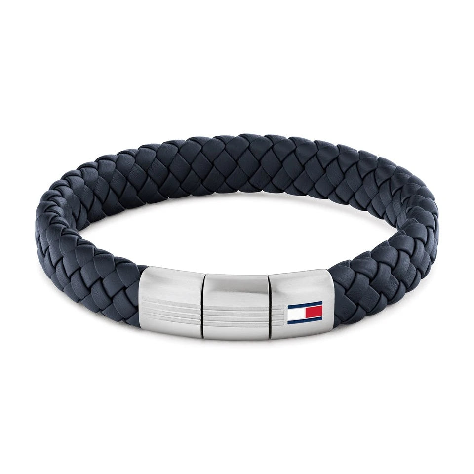 Pulsera para Hombre Cuero Trenzado Azul y Acero Tommy Hilfiger