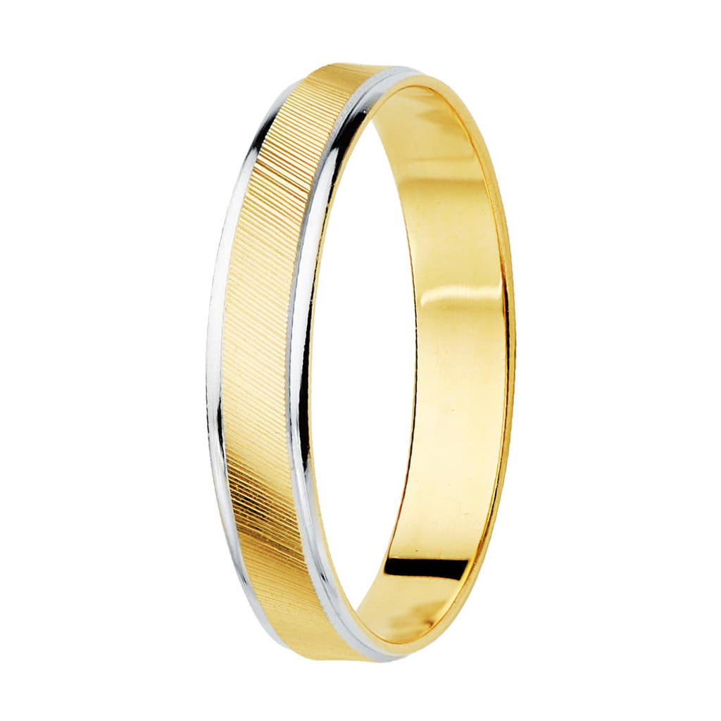 Alianza Boda Oro Bicolor Estrías y  Bordes en  Brillo 9k Ancho: 3.5mm