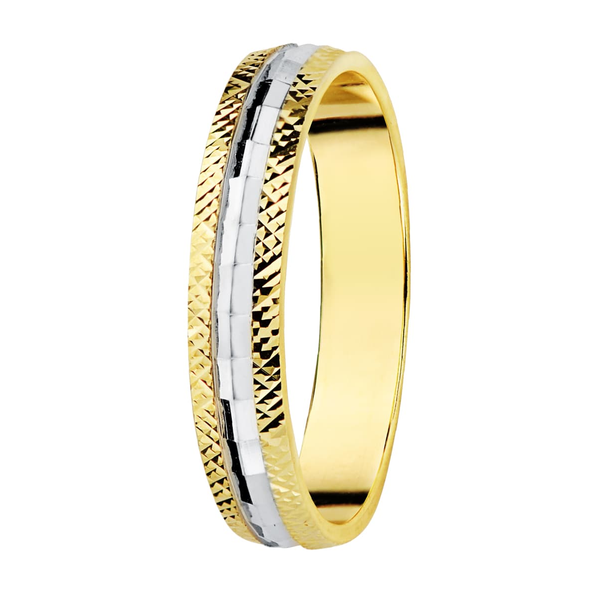 Alianza Boda Oro Bicolor Tallada 9k Ancho 3.5mm