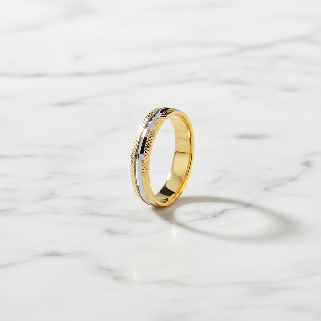 Alianza Boda Oro Bicolor Tallada 9k Ancho 3.5mm