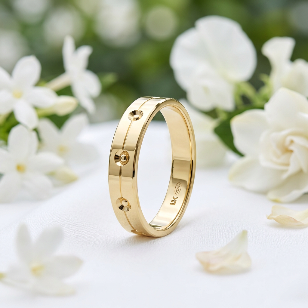 Alianza Boda  Oro Amarillo 18k con decoración KUSAMA Ancho 4mm