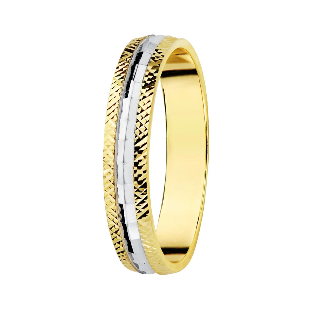 Alianza Boda Oro Bicolor Tallada 9k Ancho 3.5mm