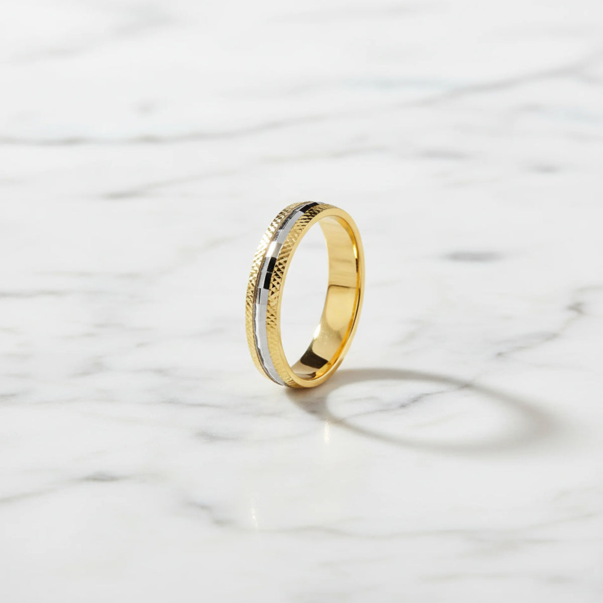 Alianza Boda Oro Bicolor Tallada 9k Ancho 3.5mm