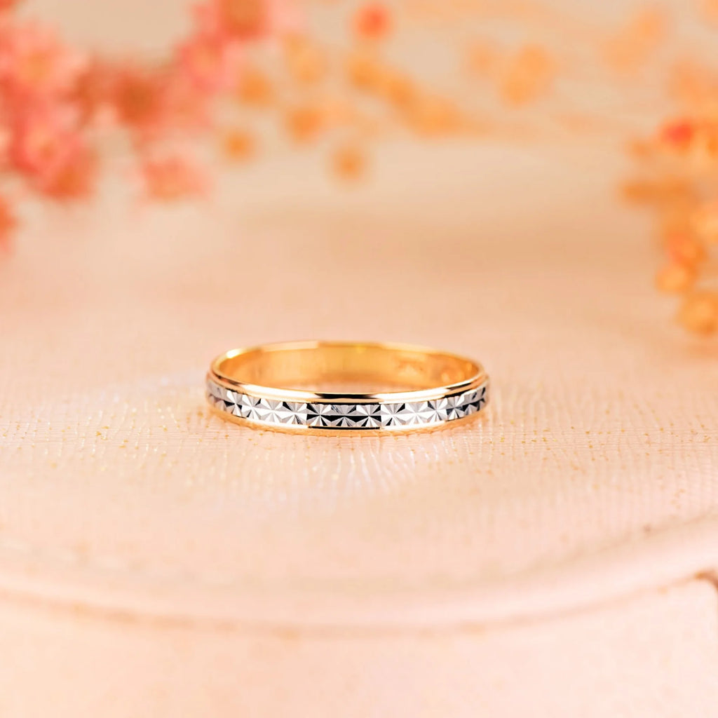 Alianza Boda para Mujer Bicolor Lapidada en Oro de 9 ktes