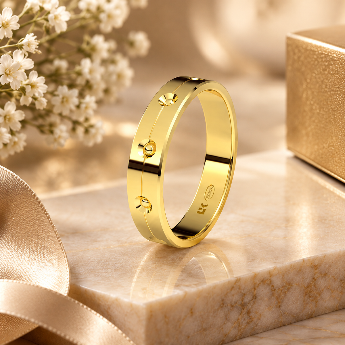 Alianza Boda  Oro Amarillo 18k con decoración KUSAMA Ancho 4mm