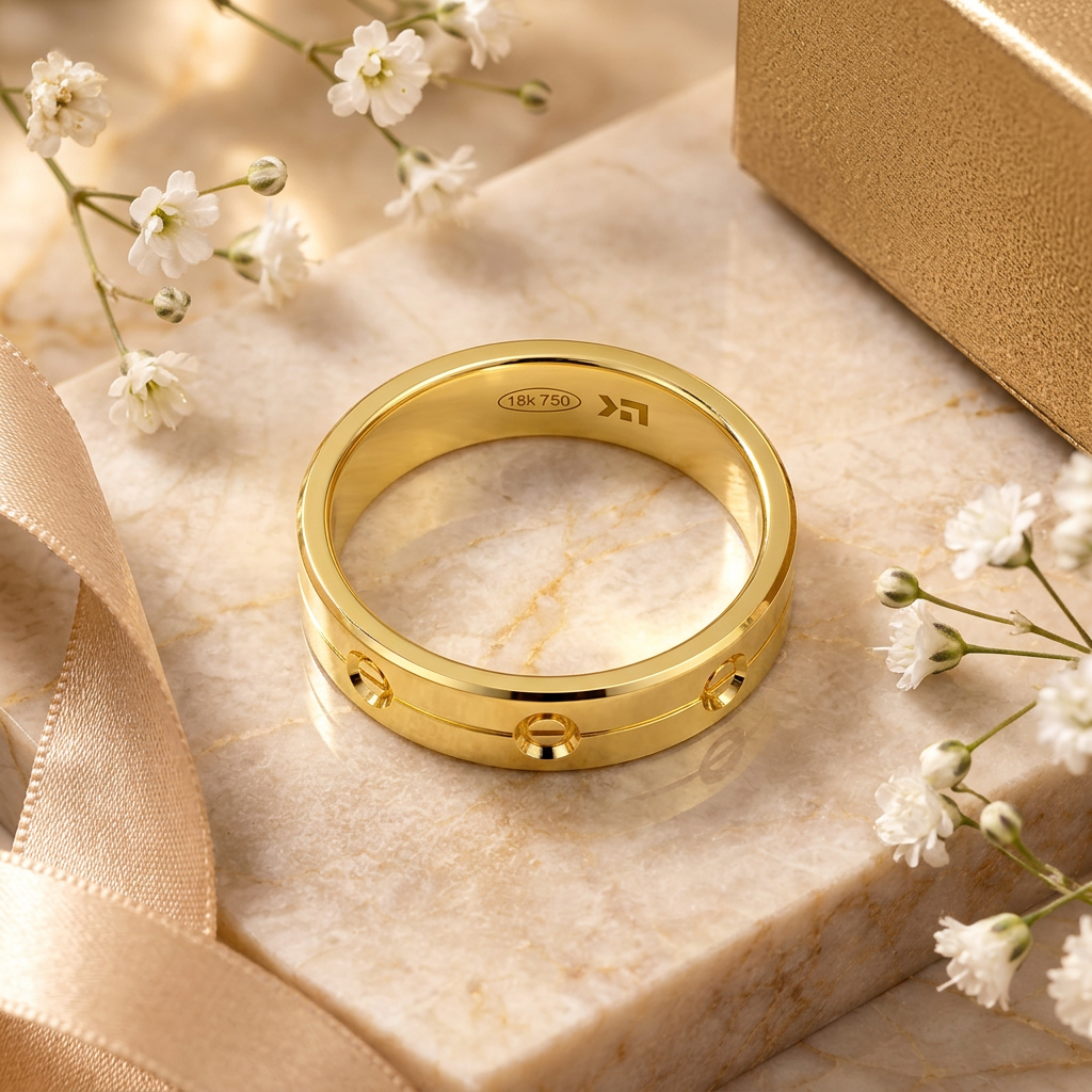 Alianza Boda  Oro Amarillo 18k con decoración KUSAMA Ancho 4mm