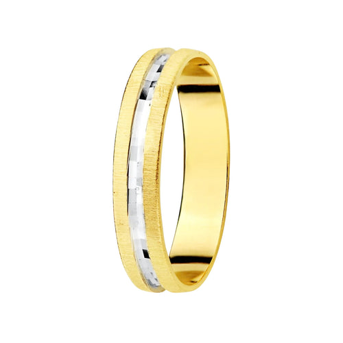 Alianza Boda Oro 18k Bicolor Tallada y Bordes Matizados Ancho 3,5mm