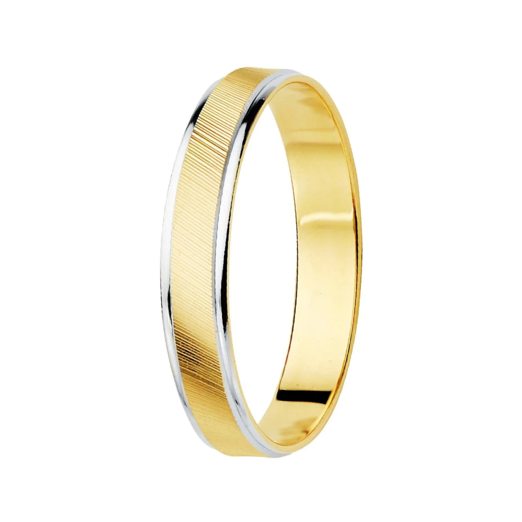 Alianza Boda Oro 18k Bicolor Estrías y Bordes en Brillo Ancho 3,5mm