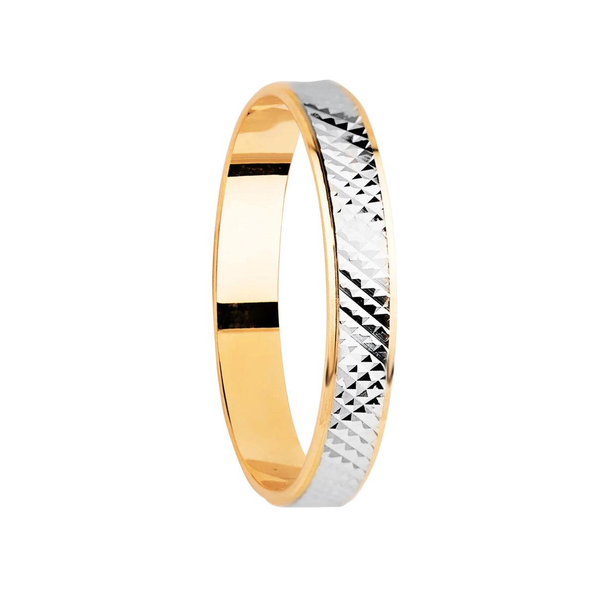 Alianza Oro 18k Bicolor Tallada y Bordes en Brillo Ancho 3mm