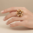 Anillo Broche Plata Chapada en Oro para Mujer FLOR ESMALTE