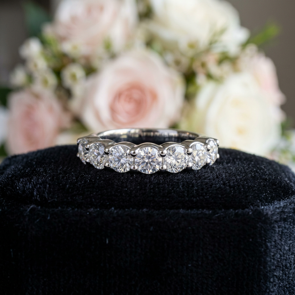 Anillo Sortija para Mujer de Plata de Ley con 7 Diamantes LAB Grown