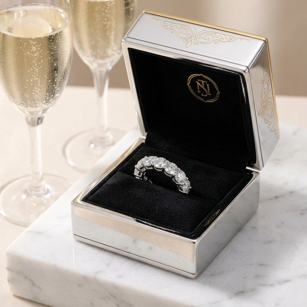 Anillo Sortija para Mujer de Plata de Ley con 7 Diamantes LAB Grown
