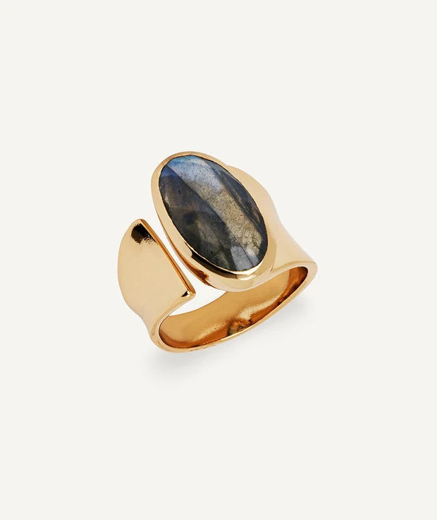 Anillo para Mujer Ancho labradorita Bañado en Oro 18K