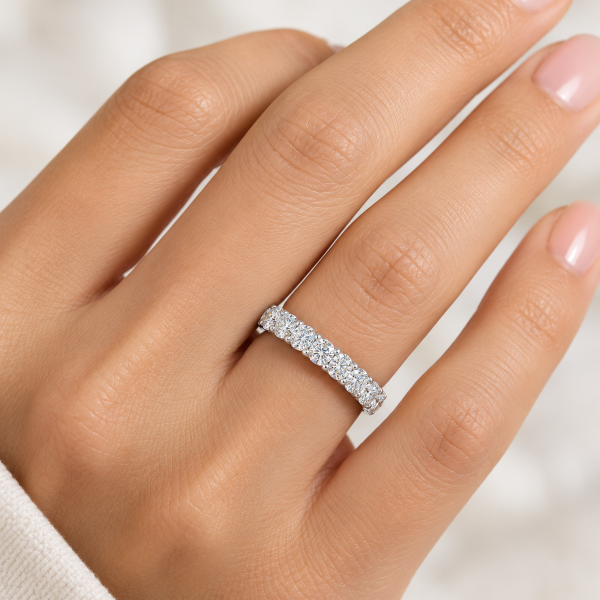 Anillo Sortija para Mujer de Plata de Ley con 7 Diamantes LAB Grown