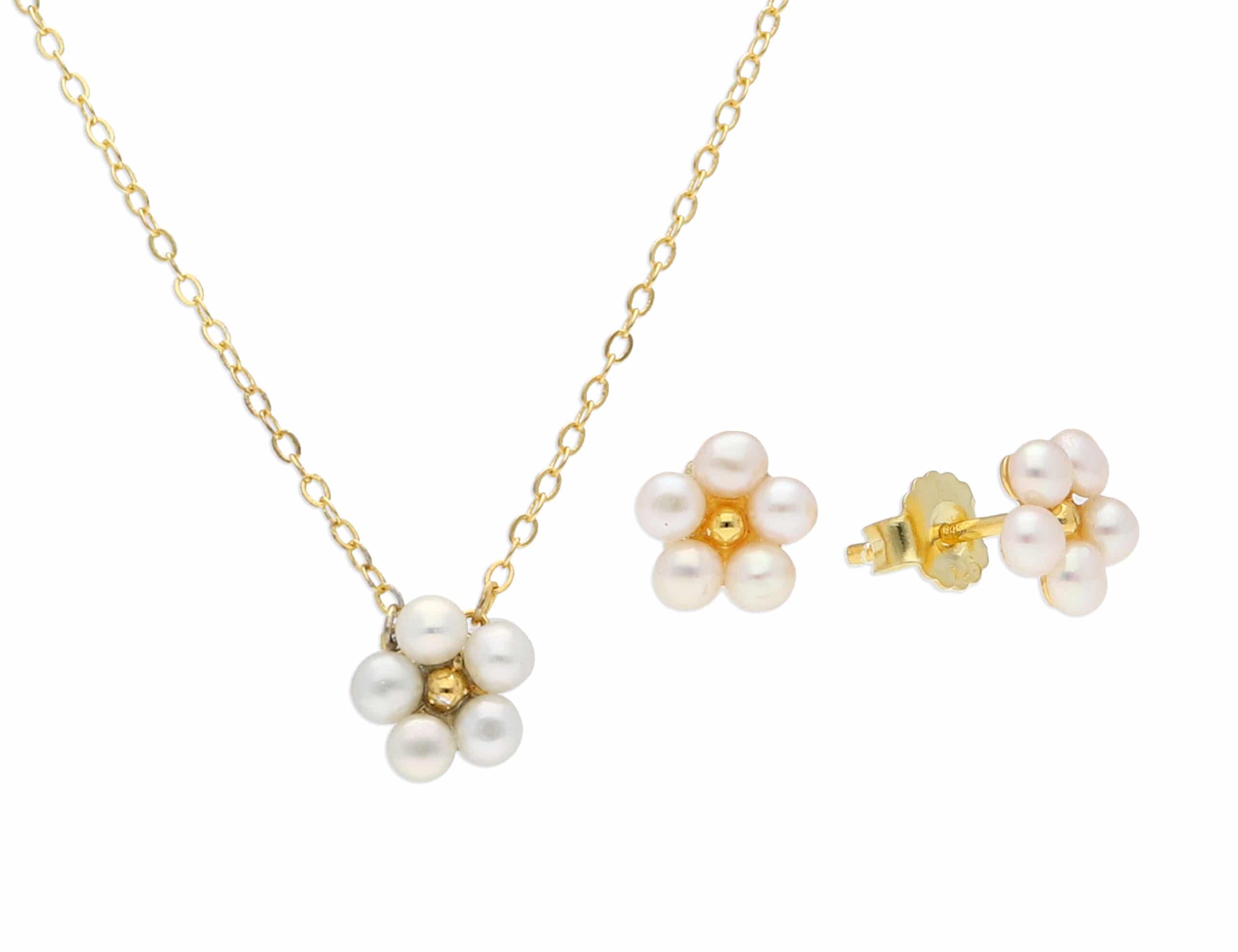 Conjunto para Niña BAMBINA FLOR Perlas Plata/Oro Infantil Comunión Aniversario