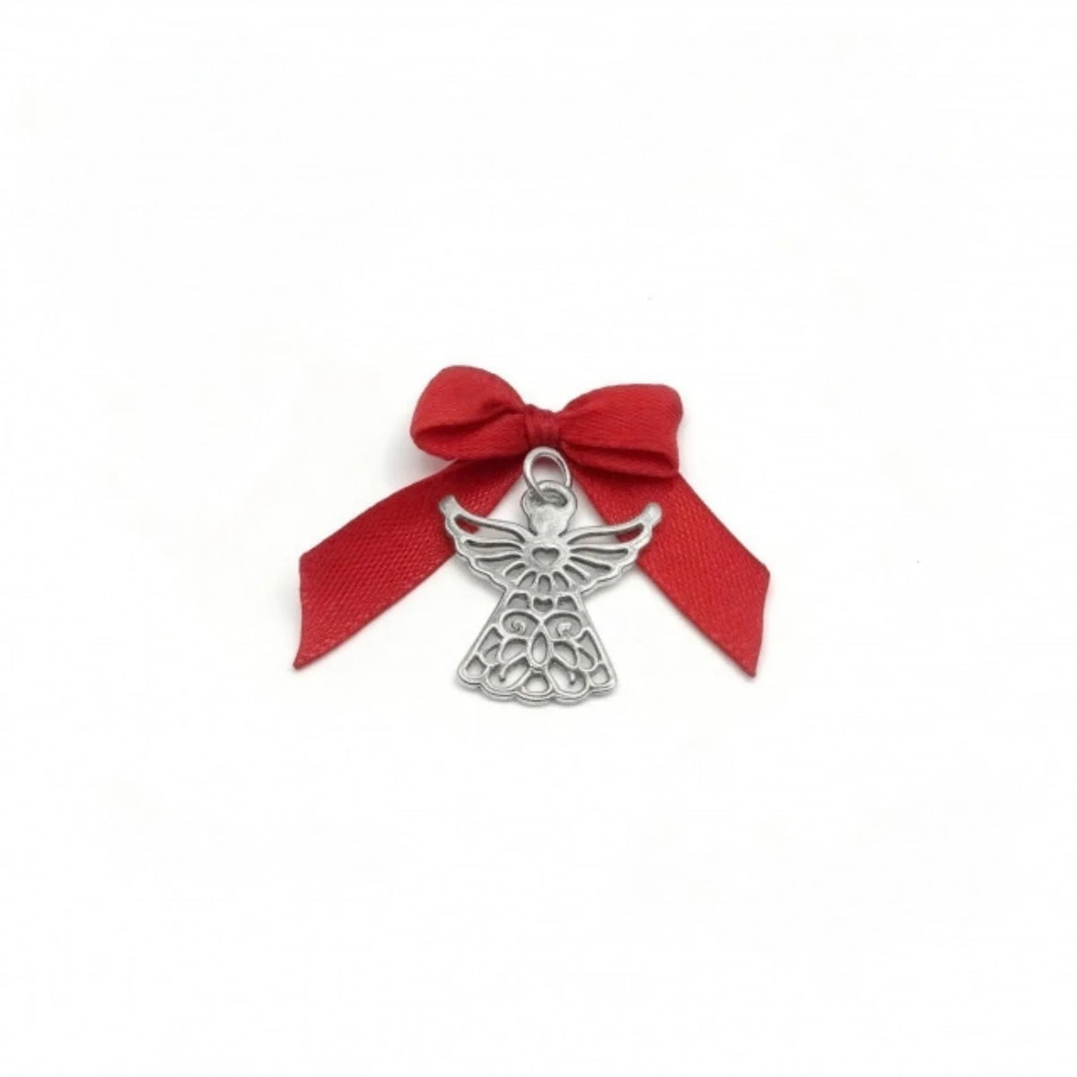 Colgante / Alfiler con Lazo Rojo y Ángel de la Guarda de Plata Bebé Nacimiento Bautizo