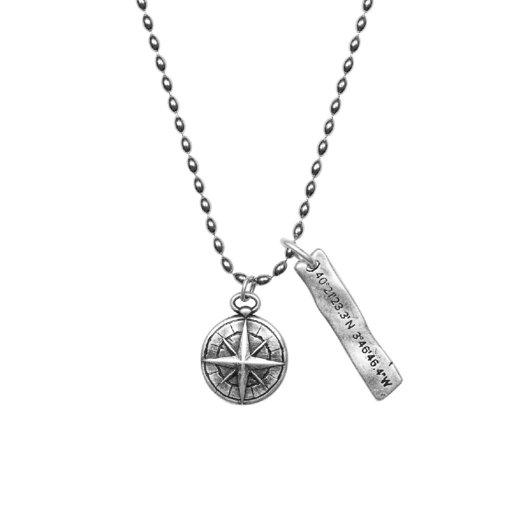 Colgante para Hombre Acero Bañado en Plata Rosa de los Vientos Ciclón