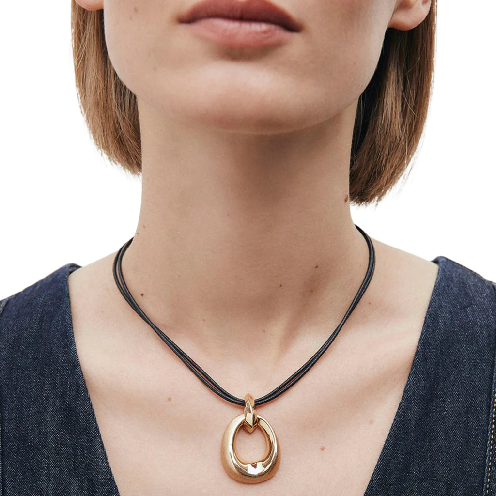 Colgante para Mujer Oval Volumen Dual Oro 18 K