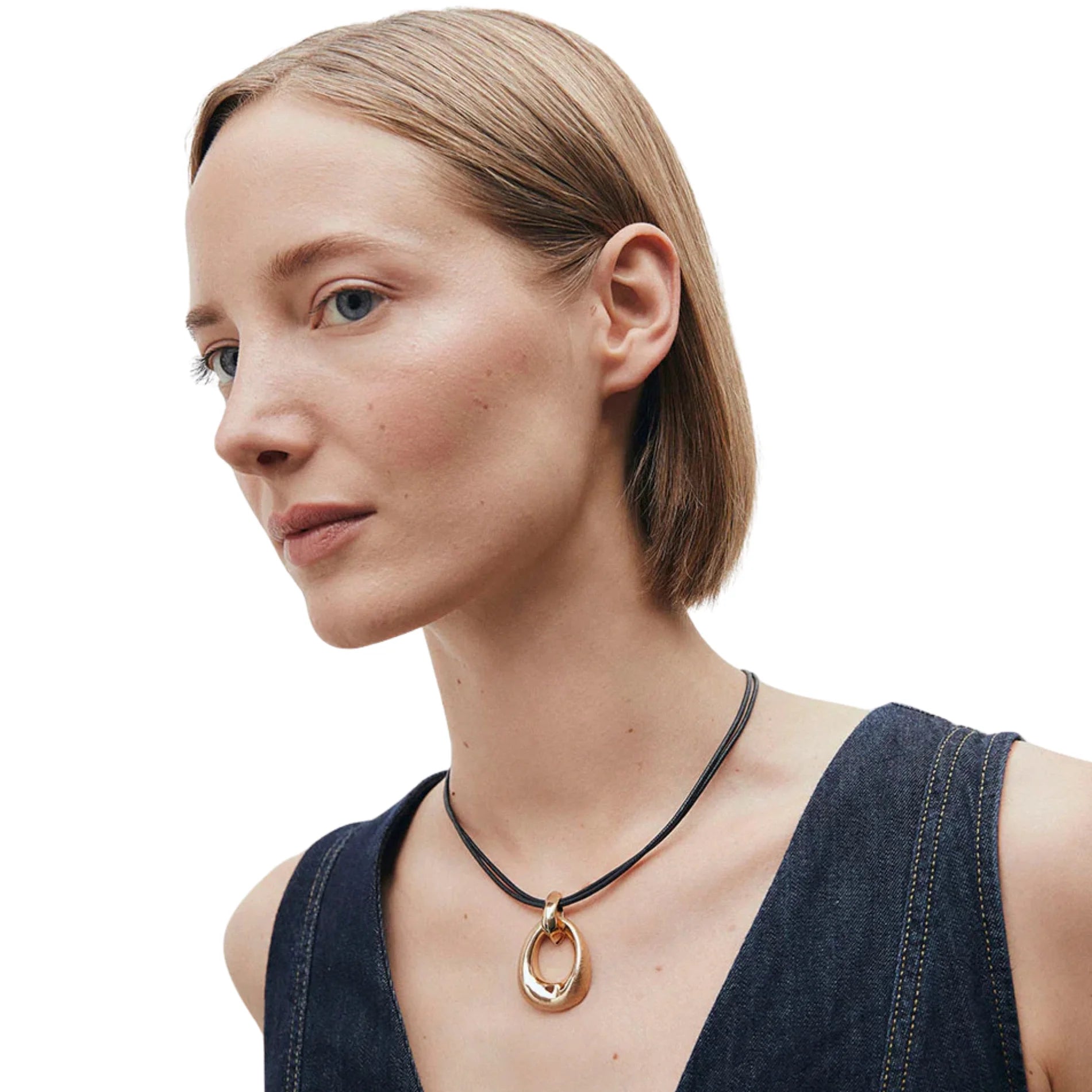 Colgante para Mujer Oval Volumen Dual Oro 18 K