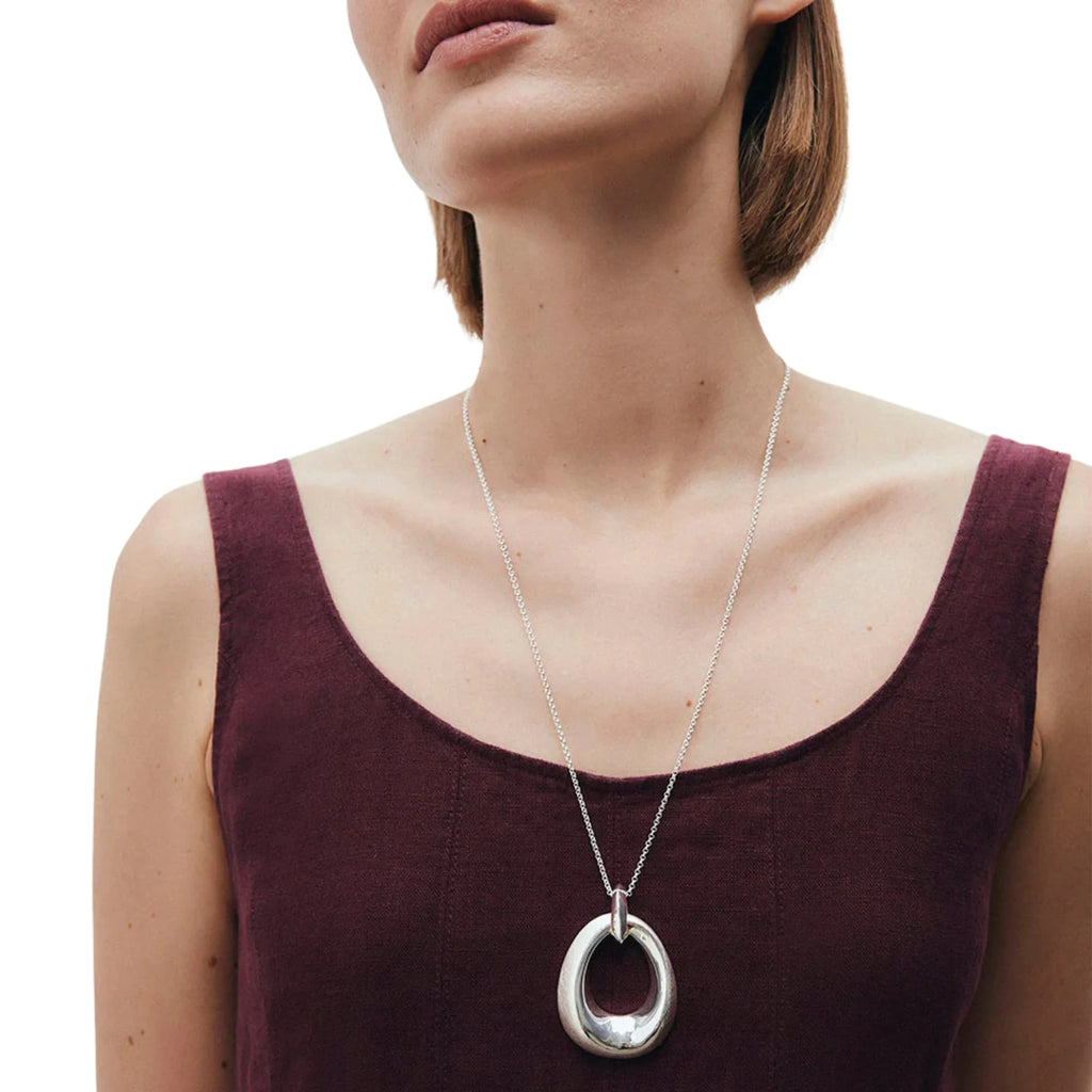 Colgante para Mujer Oval Volumen Dual Plata 925