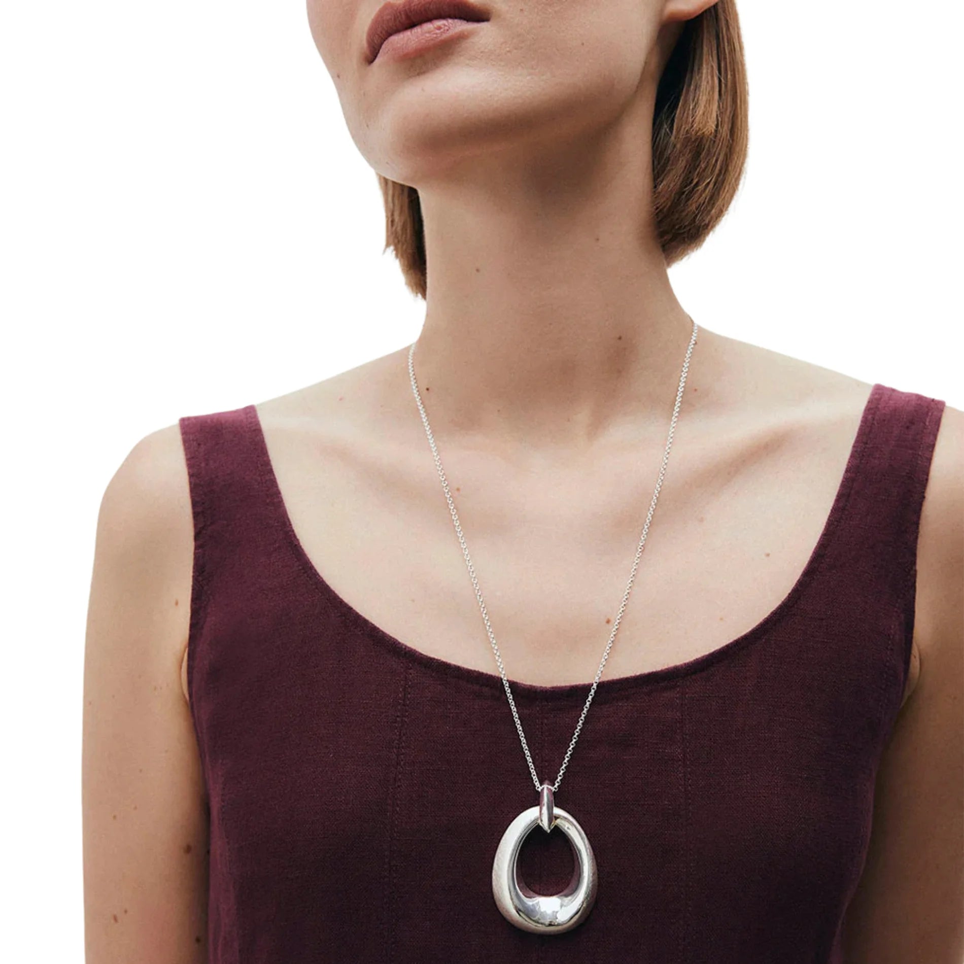 Colgante para Mujer Oval Volumen Dual Plata 925