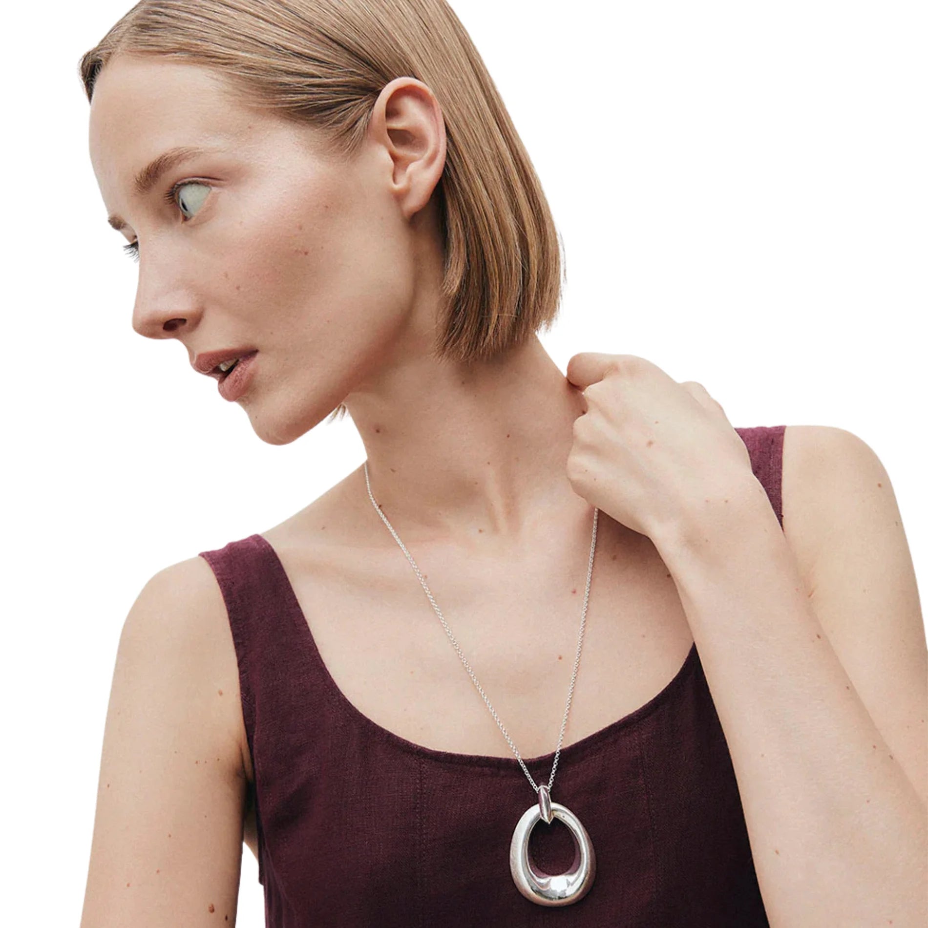 Colgante para Mujer Oval Volumen Dual Plata 925