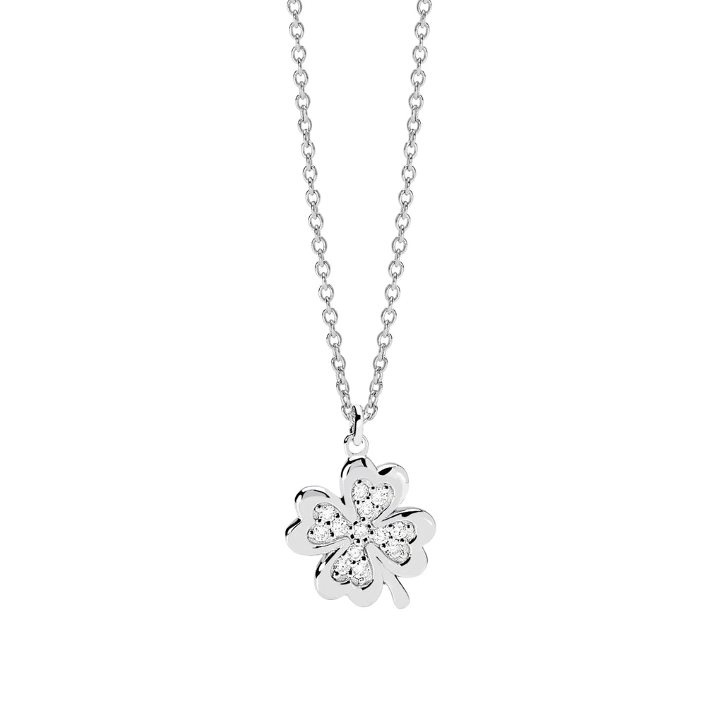 Colgante para Mujer Clover Solitaire en Plata Rodiada Diamantes Lab-grown 0,117 ct Mabina