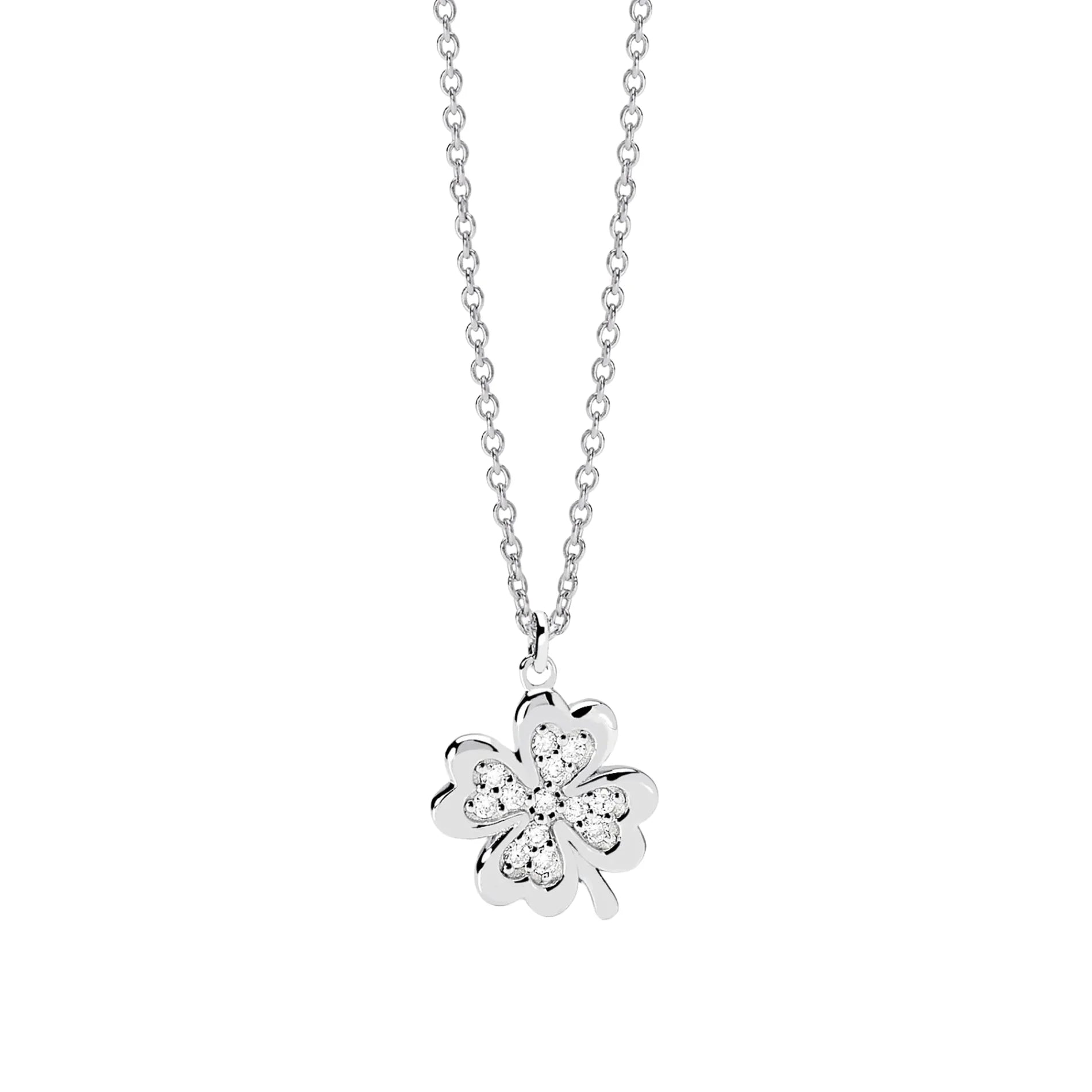 Colgante para Mujer Clover Solitaire en Plata Rodiada Diamantes Lab-grown 0,117 ct Mabina