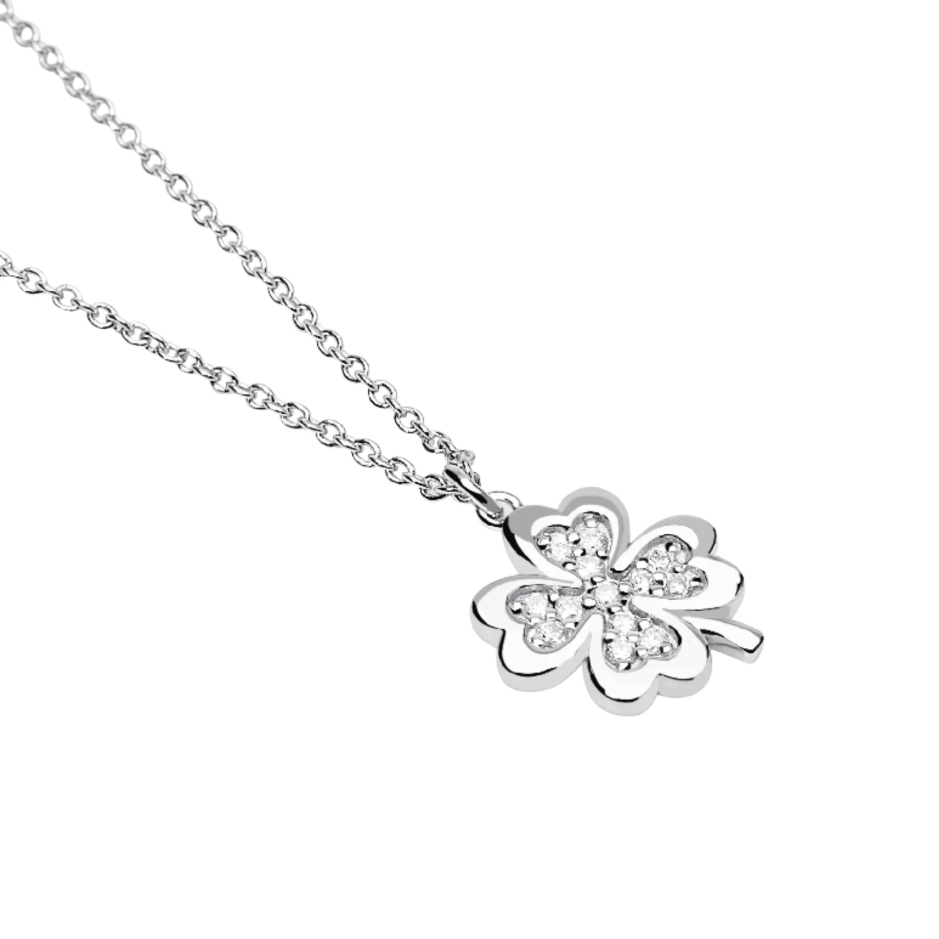 Colgante para Mujer Clover Solitaire en Plata Rodiada Diamantes Lab-grown 0,117 ct Mabina