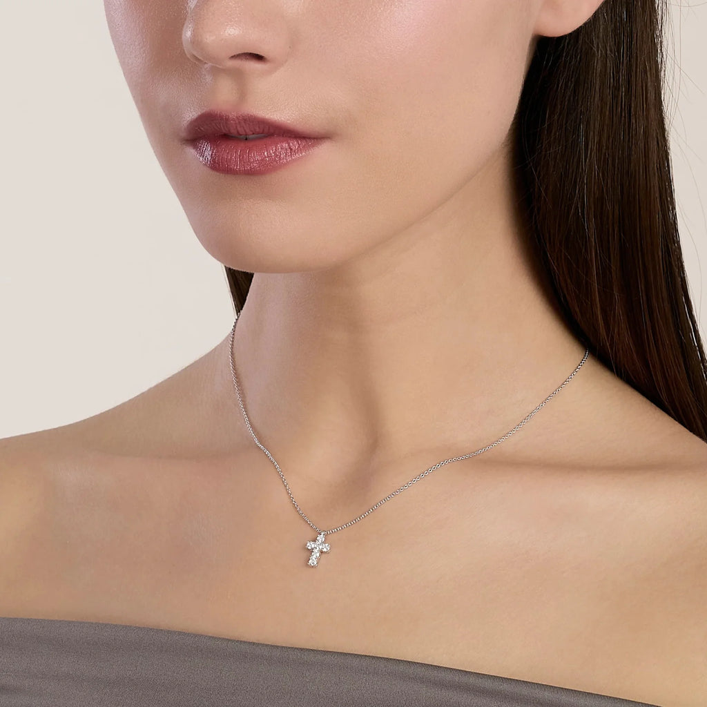 Colgante para Mujer Cross Solitaire en Plata Rodiada Diamantes Lab-grown 0,36 quilates Mabina