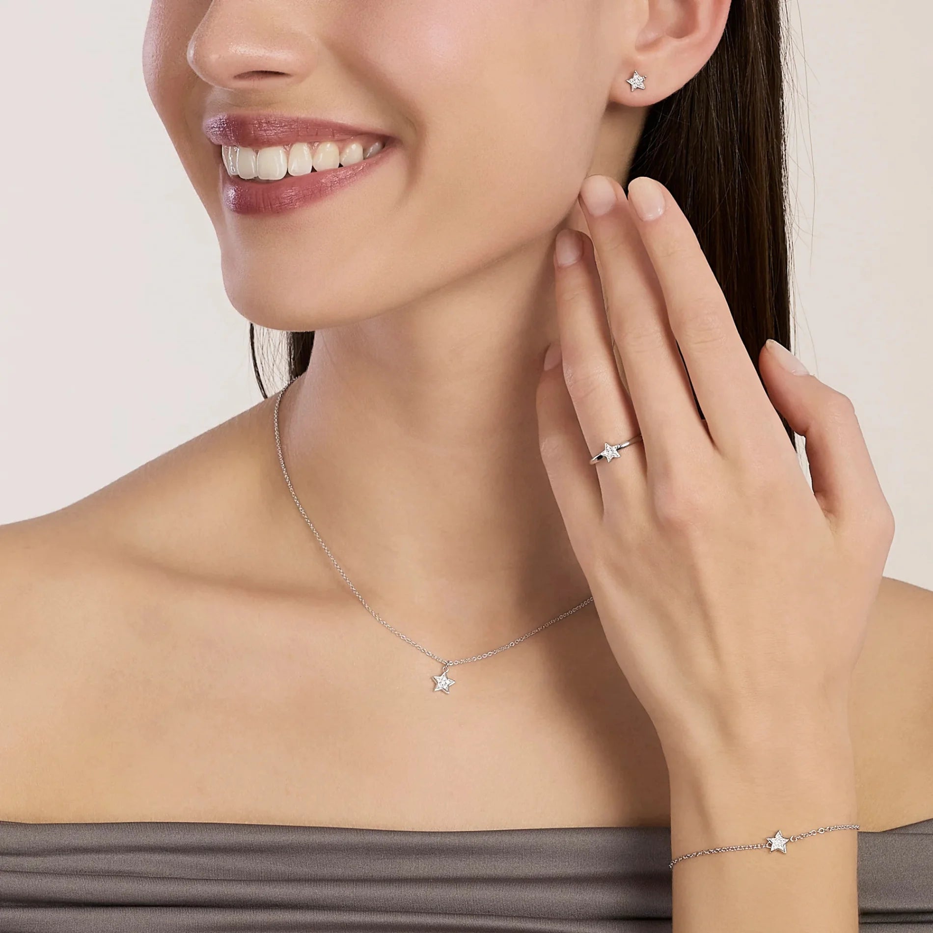Colgante para Mujer Star Solitaire en Plata Rodiada Diamantes Lab-grown 0,049 ct Mabina