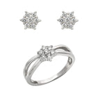 Conjunto de Comunión Niña Anillo y Pendientes Rosetón de Plata y Circonitas