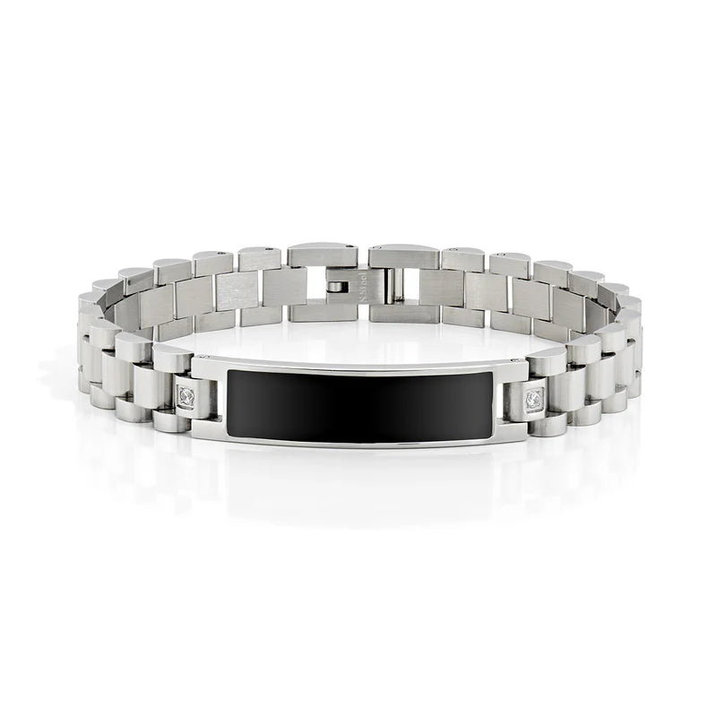 Pulsera para Hombre de Acero con Esmalte Negro y Circonitas Emotion