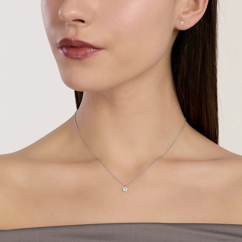 Colgante para Mujer Flower Solitaire en Plata Rodiada Diamantes Lab-grown 0,080 ct Mabina