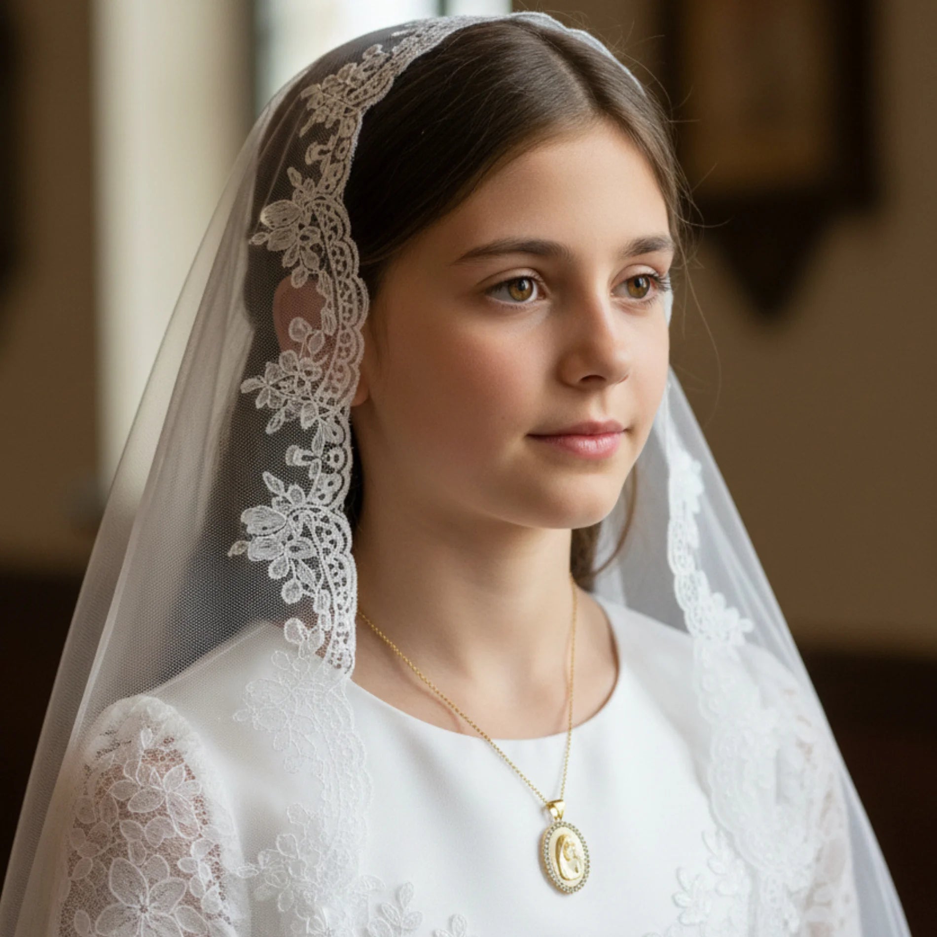 Gargantilla para Niña Comunión Virgen Plata Chapada en Oro con Circonitas