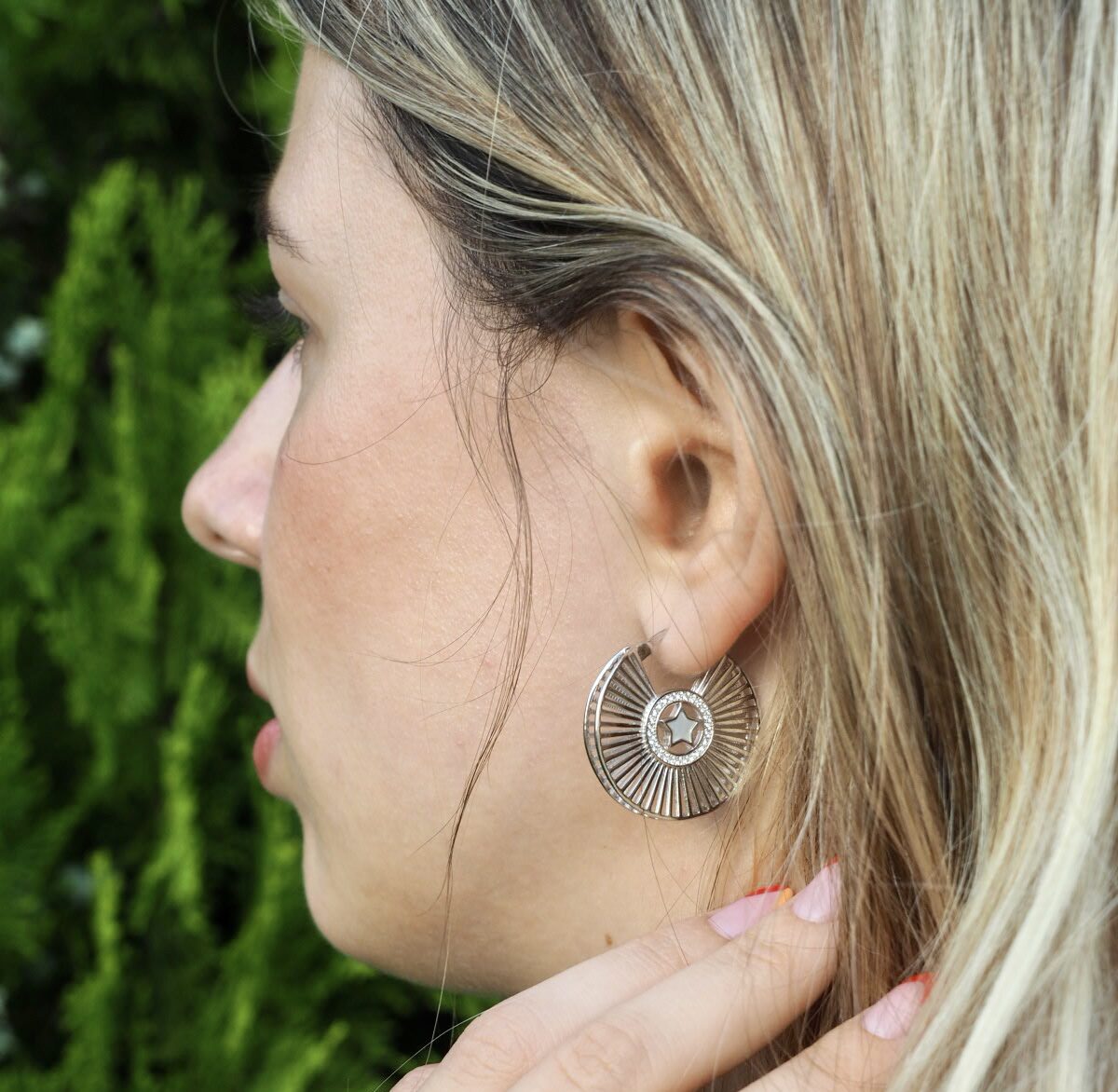 Pendientes aro ESTRELLA para Mujer Plata y Nácar