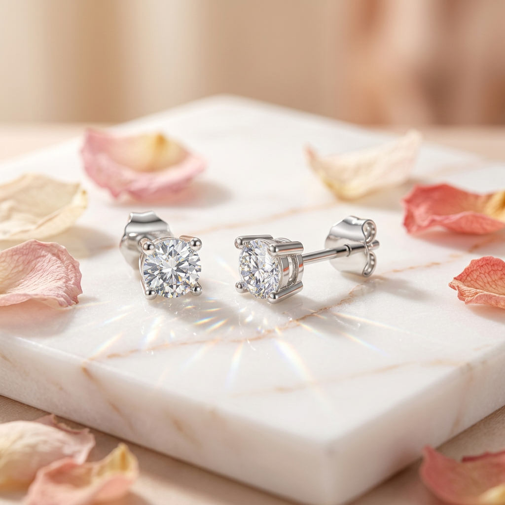 Pendiente para Mujer Dormilones pequeños Plata de Ley con Diamantes LAB Grown