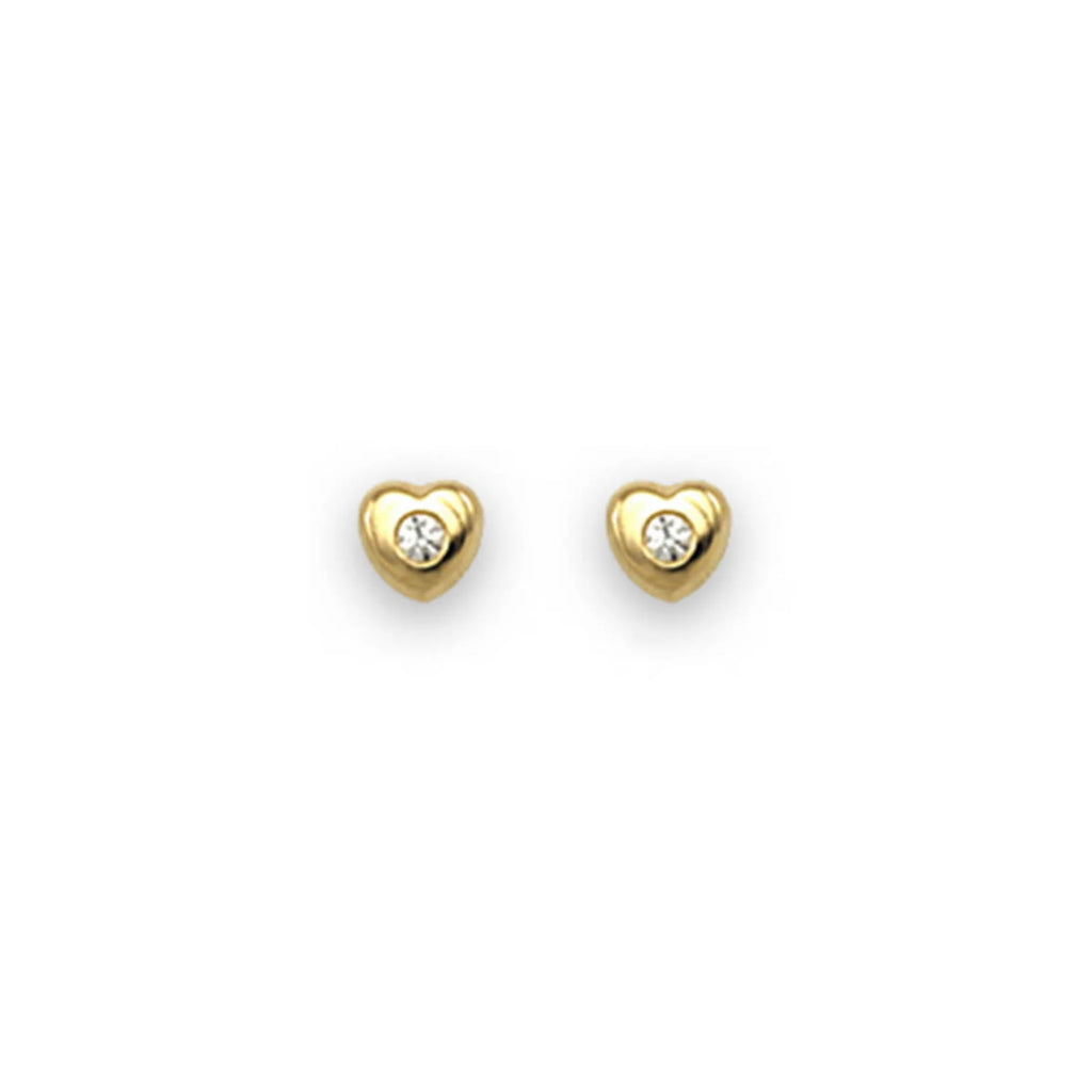 Pendientes Infantiles para Niñas de Oro Amarillo en forma de Corazón con mini Circonita