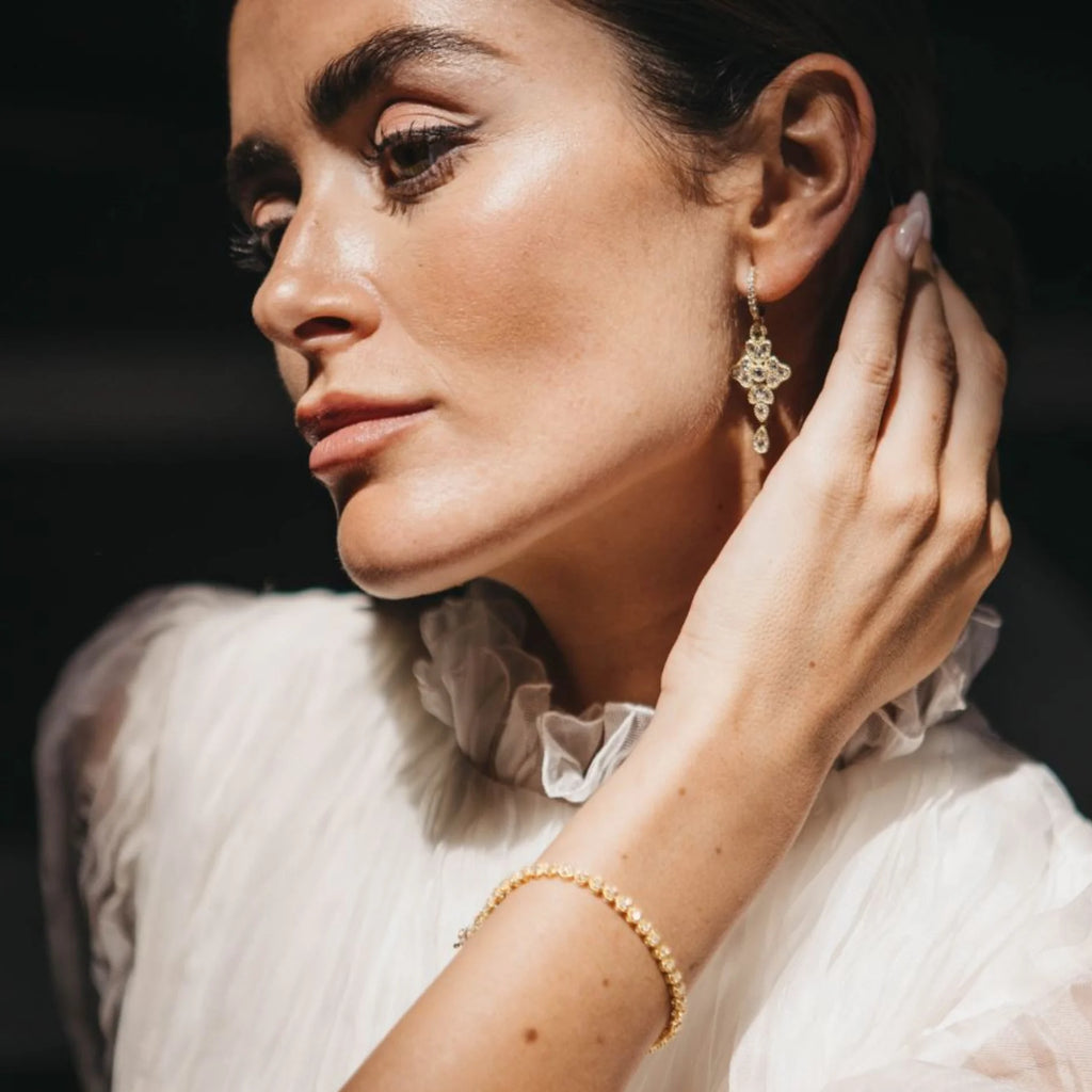 Pendientes para Mujer Largos de Plata Bañado en Oro 18K Vintage Boda Fiesta