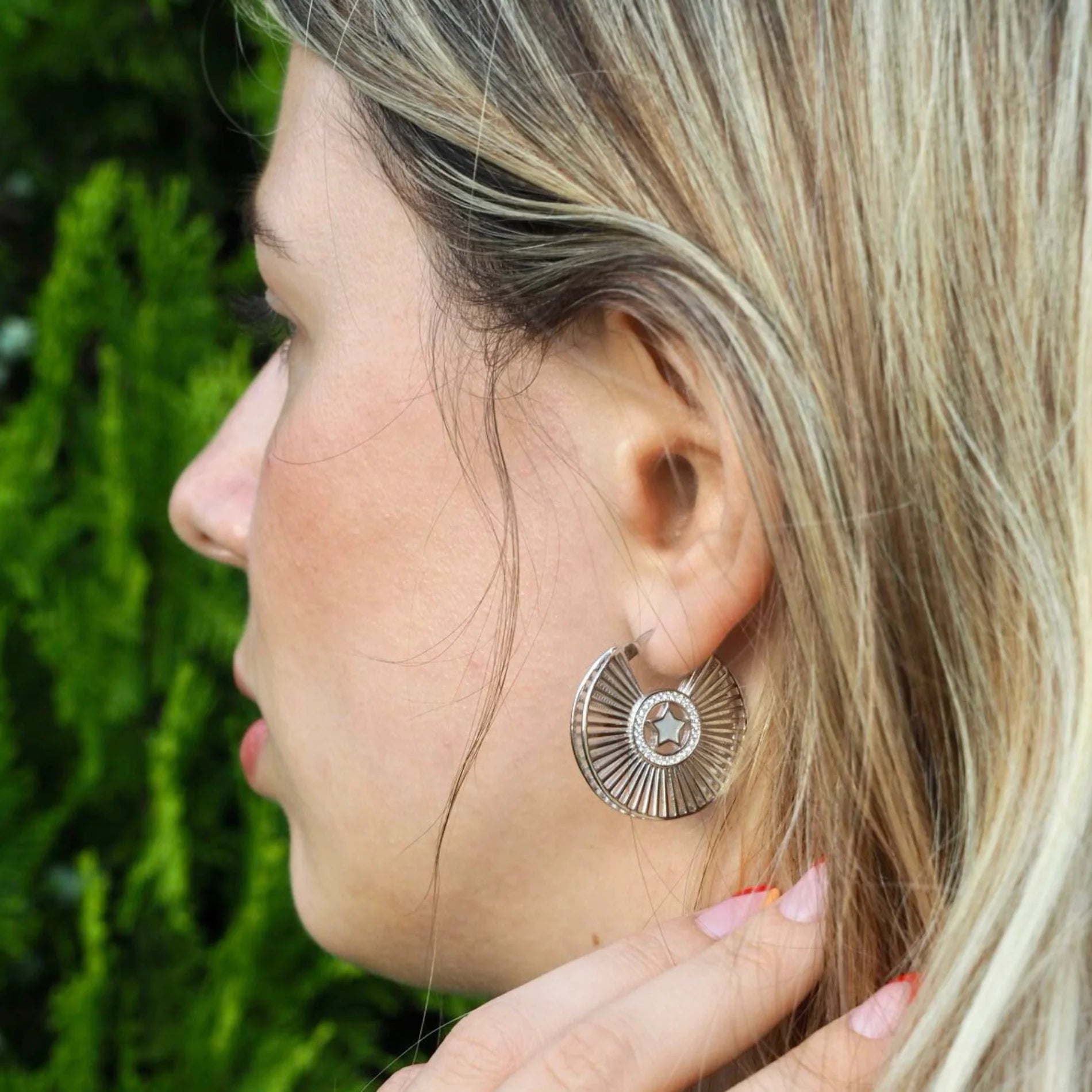 Pendientes aro ESTRELLA para Mujer Plata y Nácar