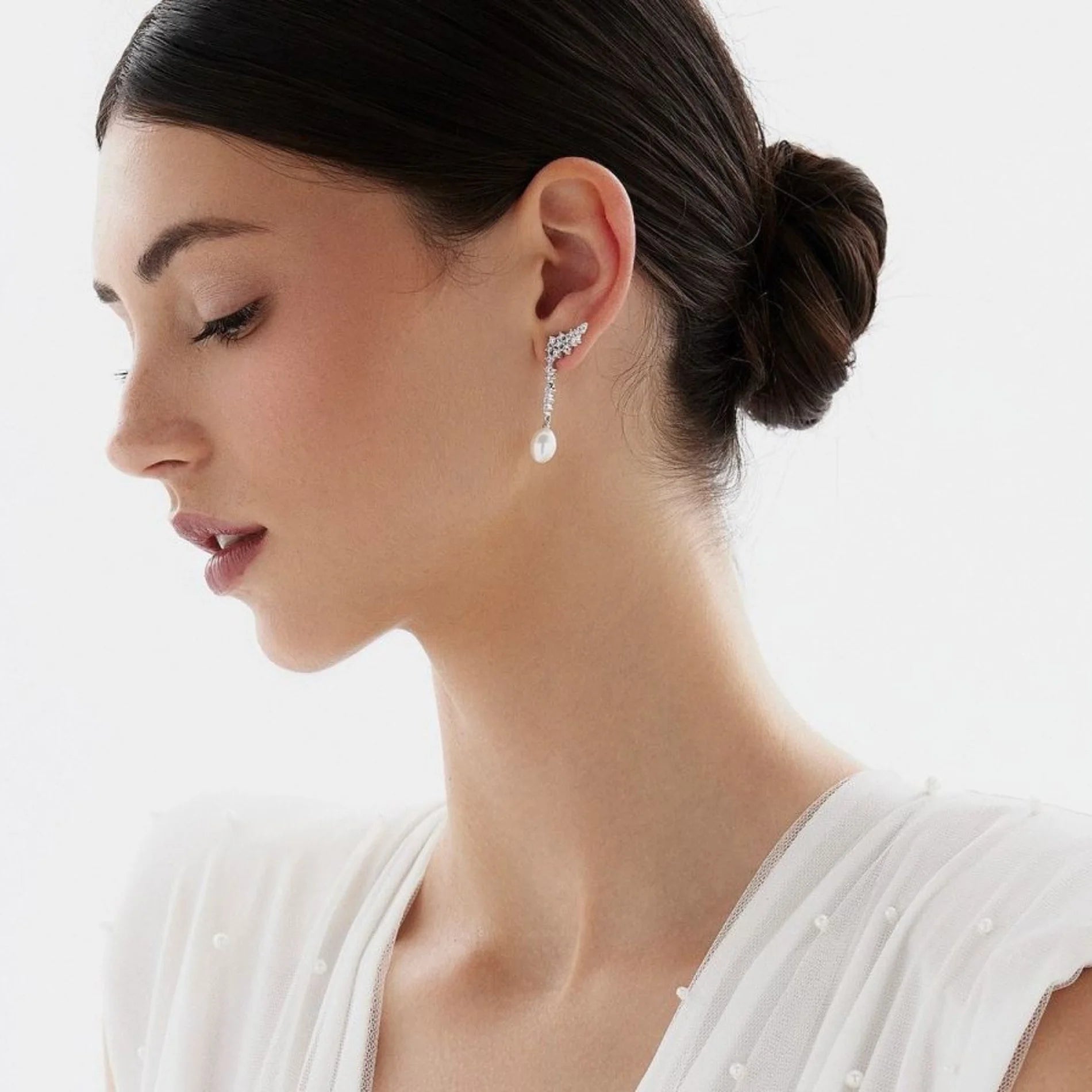Pendientes para Mujer ELLA de Plata con Perla y Circonitas Marina Garcia Fiesta Boda
