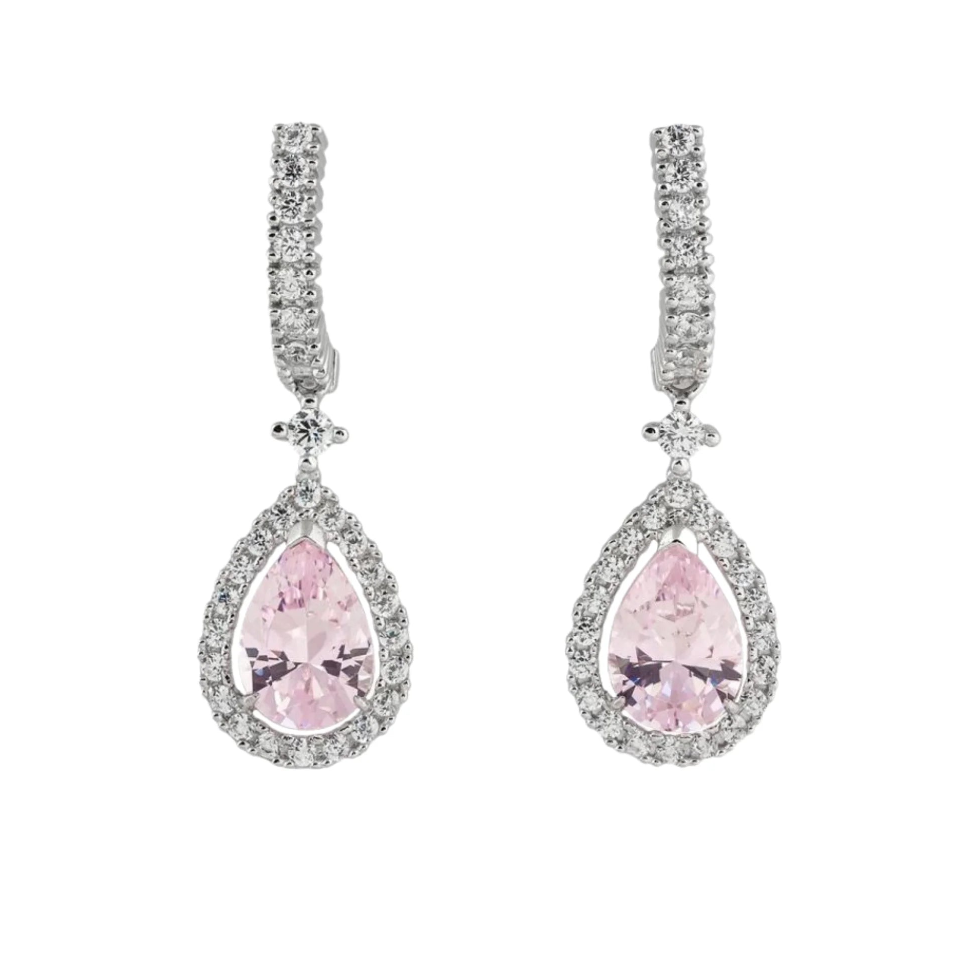 Pendientes para Mujer de Plata Lágrima con Gema de color Rosa Fiesta Boda