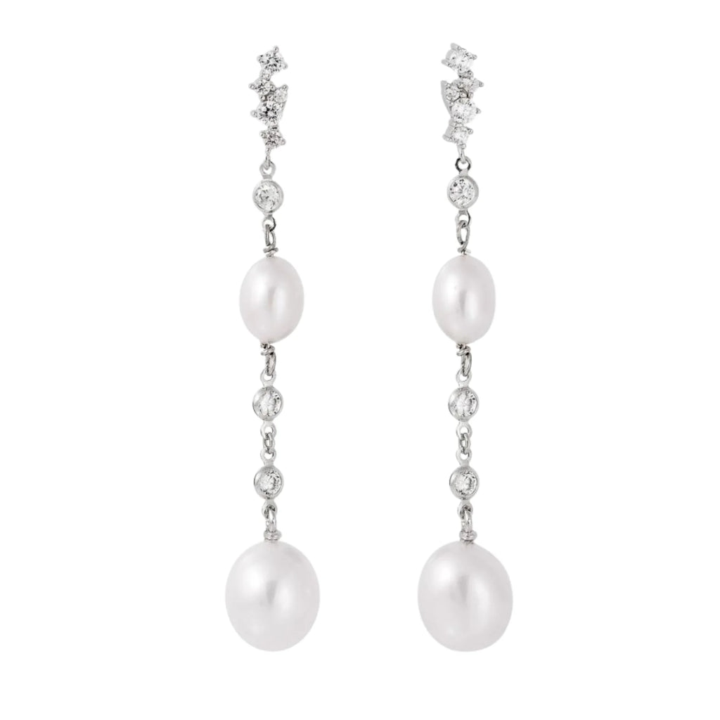 Pendientes para Mujer de plata largos con perlas y circonitas Marina Garcia