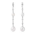 Pendientes para Mujer de plata largos con perlas y circonitas Marina Garcia