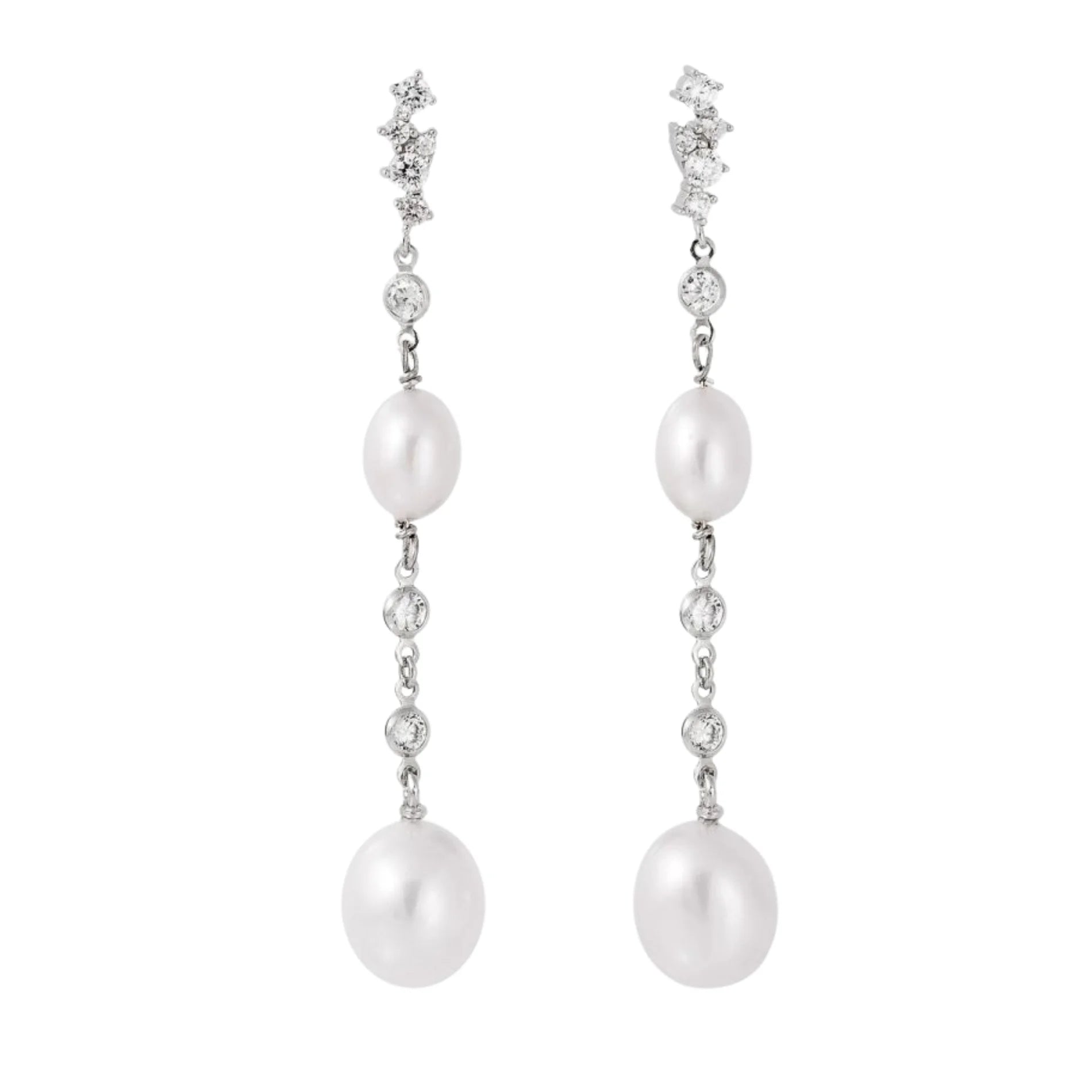 Pendientes para Mujer de plata largos con perlas y circonitas Marina Garcia