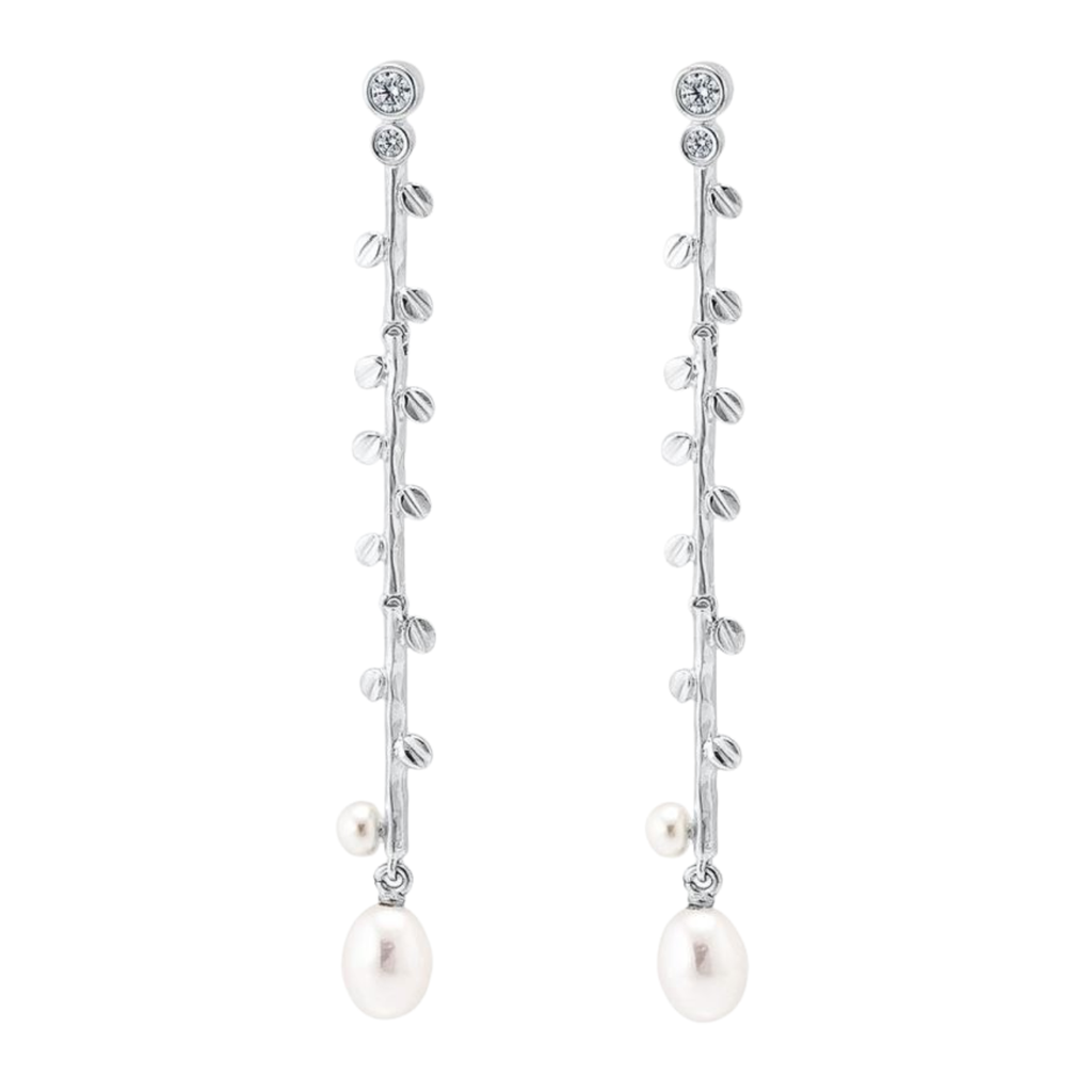 Pendientes para Mujer de plata largos hiedra con perla Marina Garcia